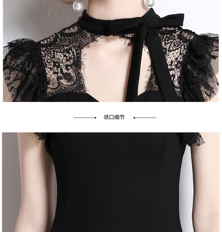 Black cotton lace package hip rome sexy dress