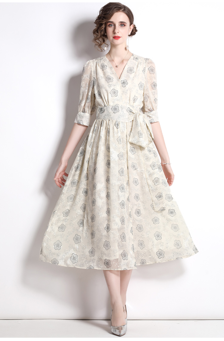 Retro embroidery slim summer jacquard dress for women