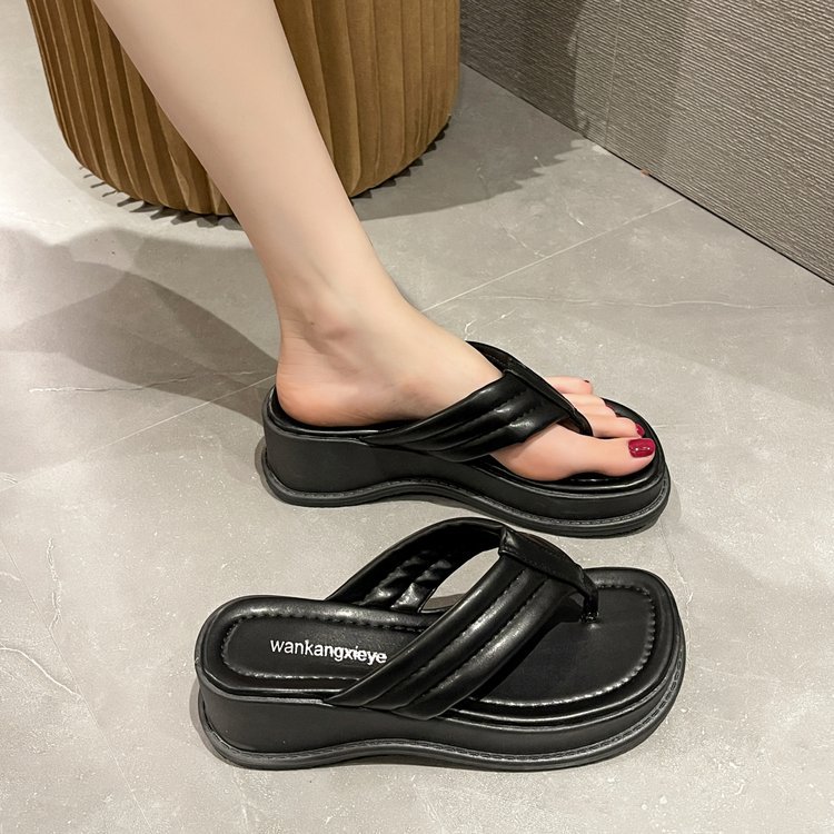 Square head summer  thick crust slippers for women
