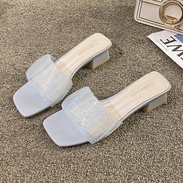 Fish mouth low Korean style thick slippers for women
