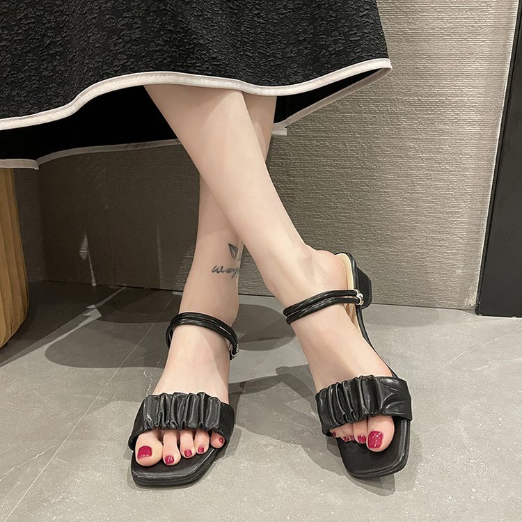 Summer square head sandals thick slippers for women