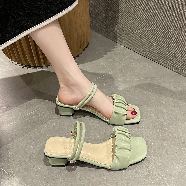 Summer square head sandals thick slippers for women