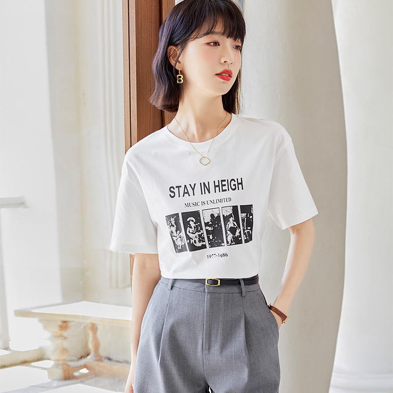 Spring and summer tops white T-shirt for women