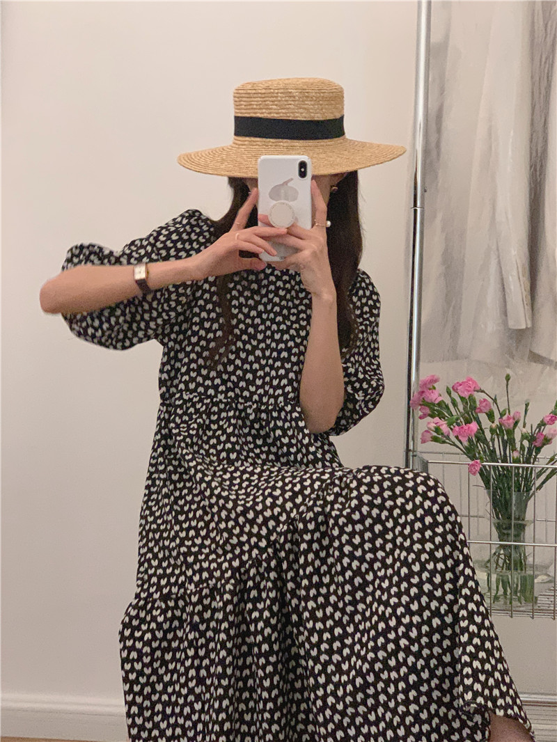 Loose long leopard Korean style short sleeve sweet dress