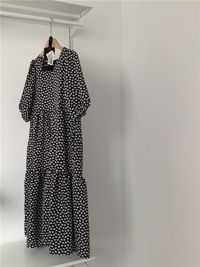 Loose long leopard Korean style short sleeve sweet dress