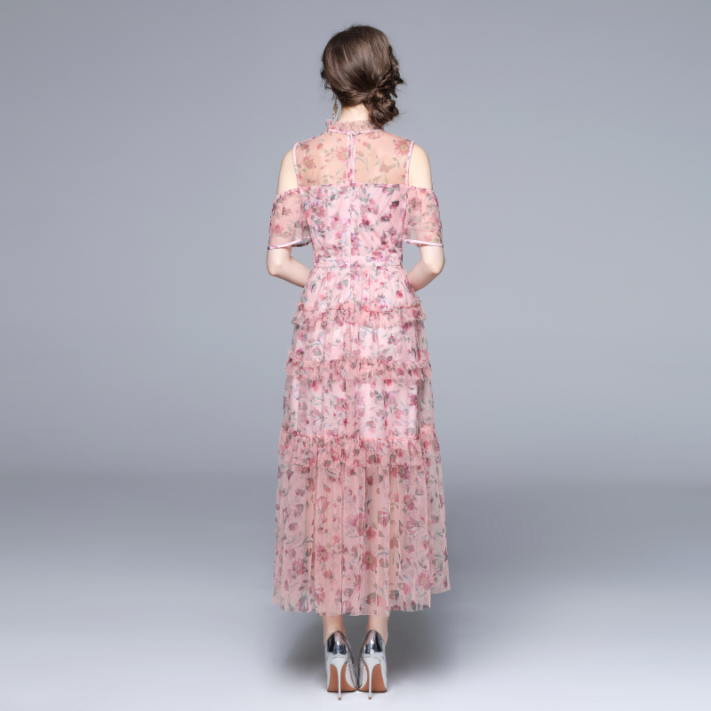 Chiffon strapless floral temperament long dress for women