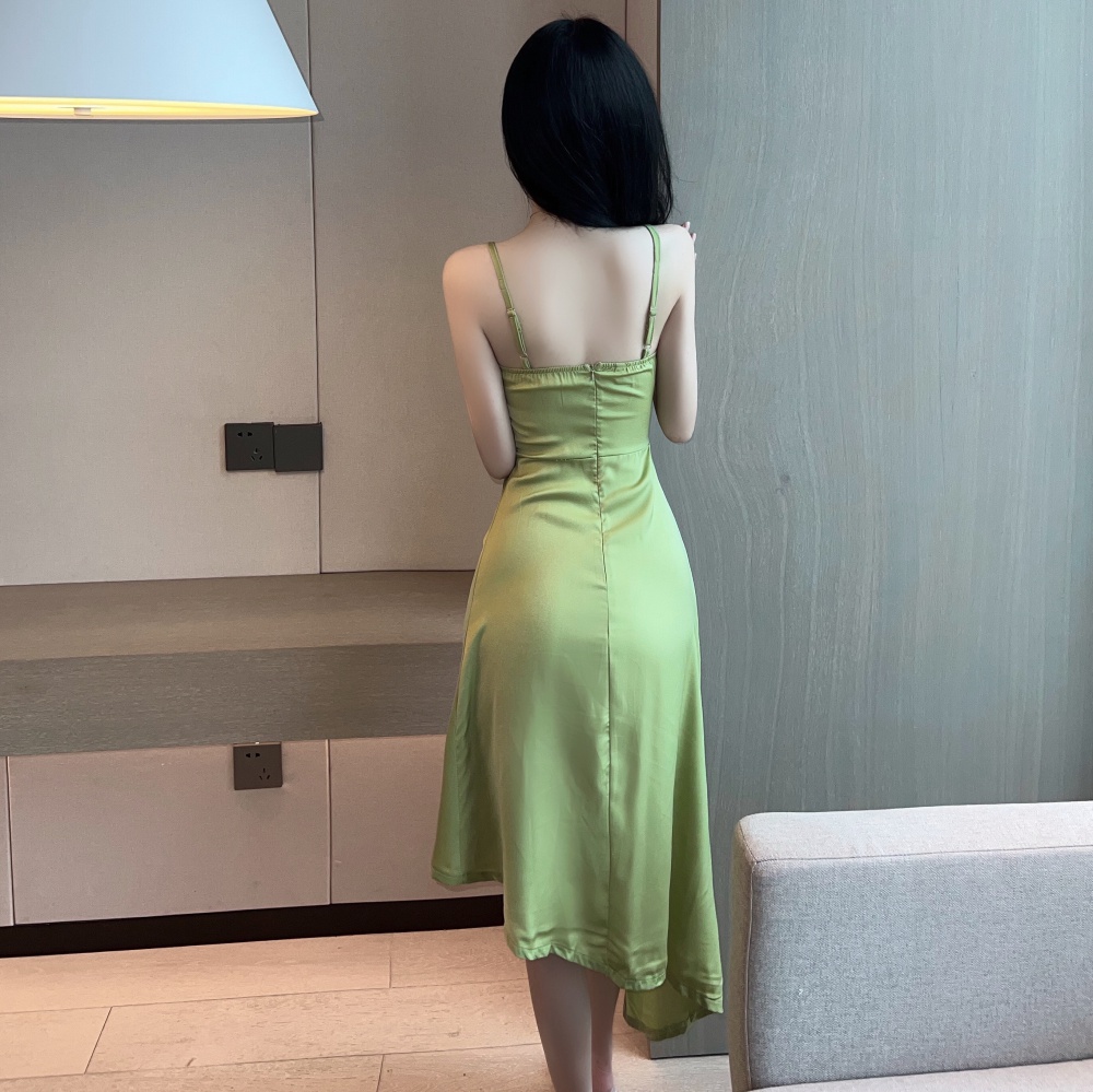Irregular pinched waist halter dress fake sexy strap dress