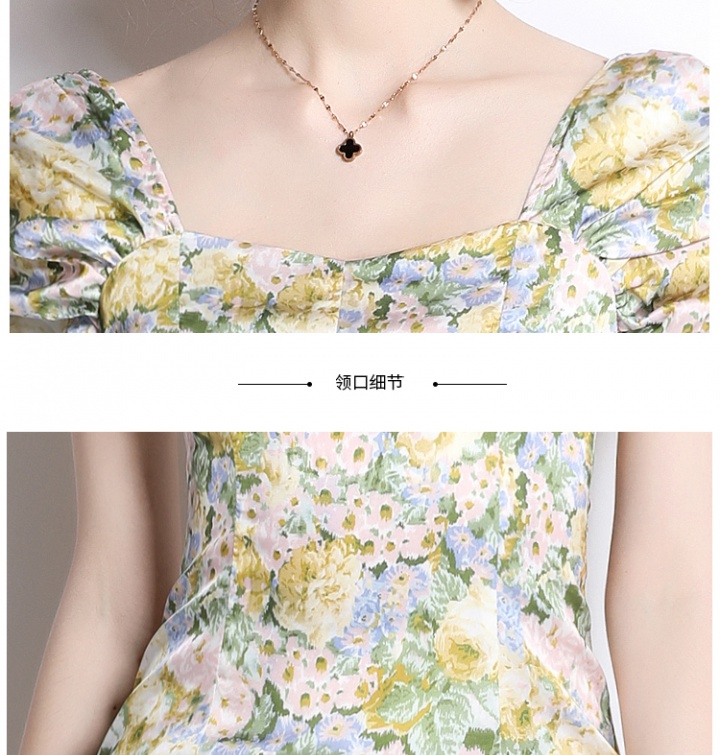 Flat shoulder daisy long dress retro floral dress