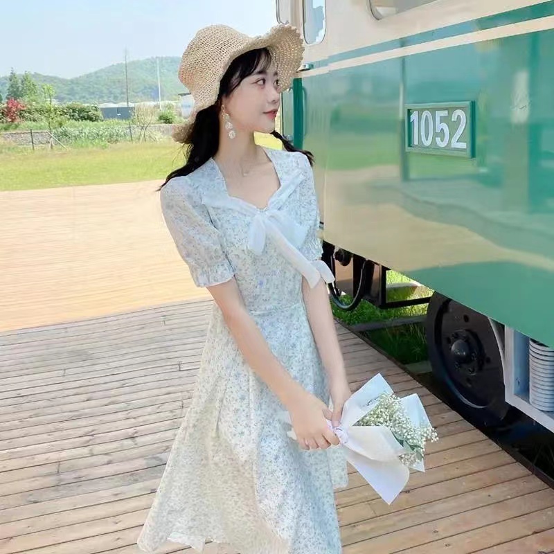 Sweet France style tender floral summer dress for women