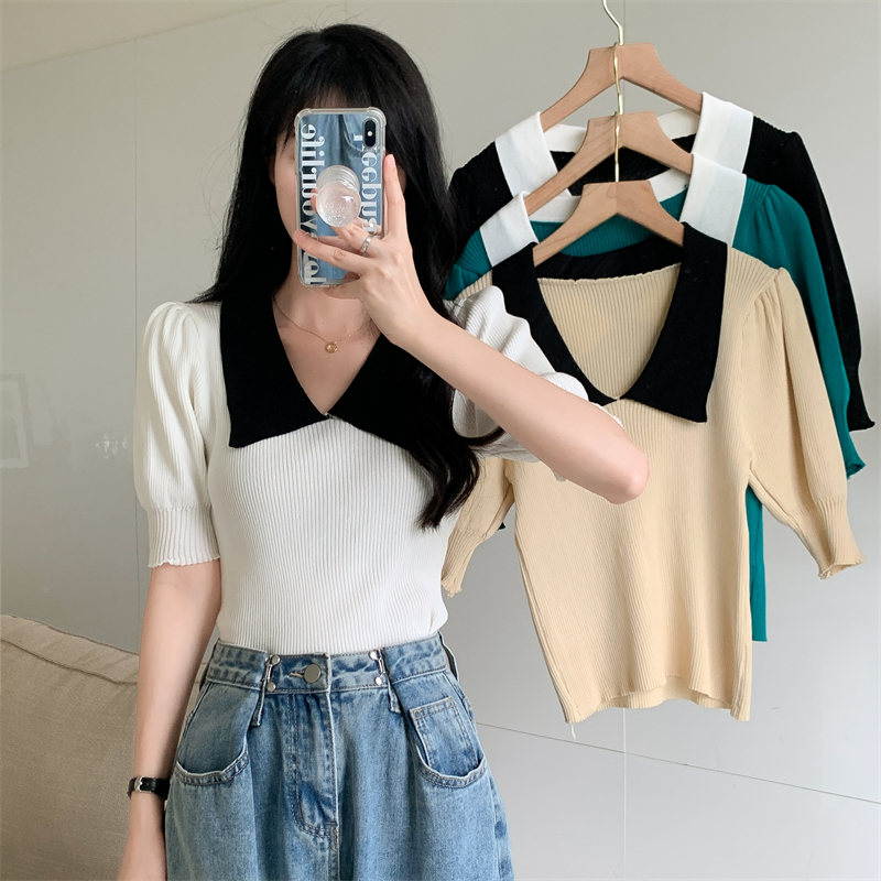 Knitted summer mixed colors tops for women