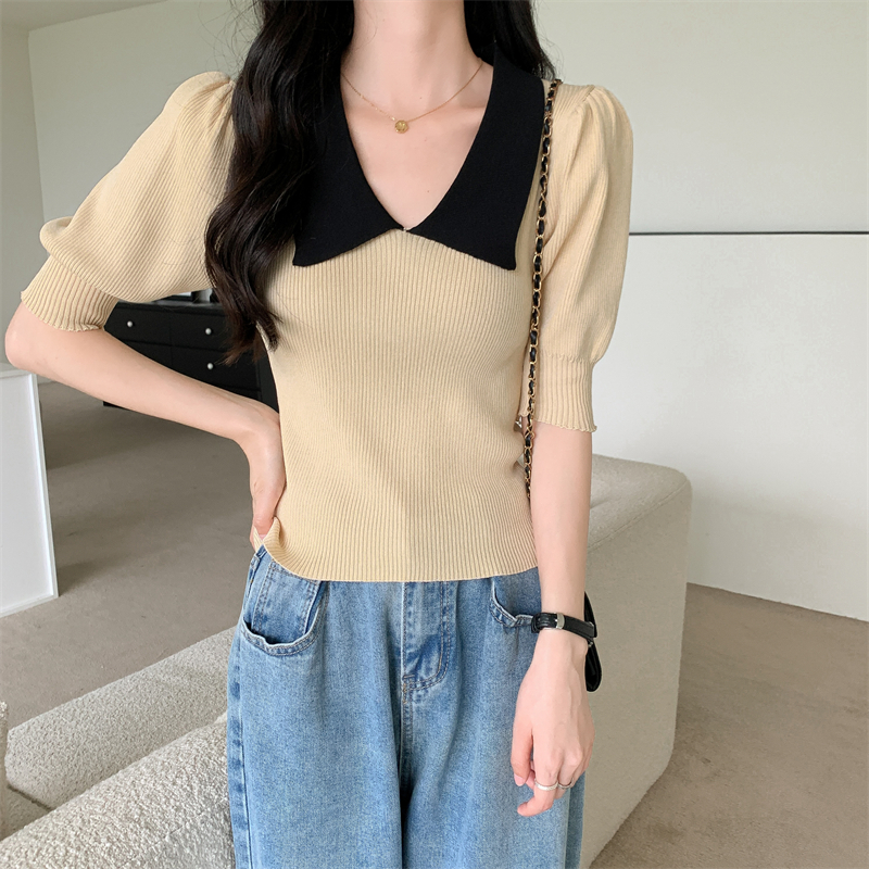 Knitted summer mixed colors tops for women