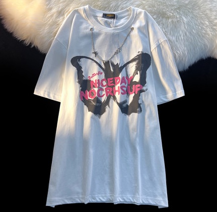 Butterfly short sleeve necklace quality T-shirt