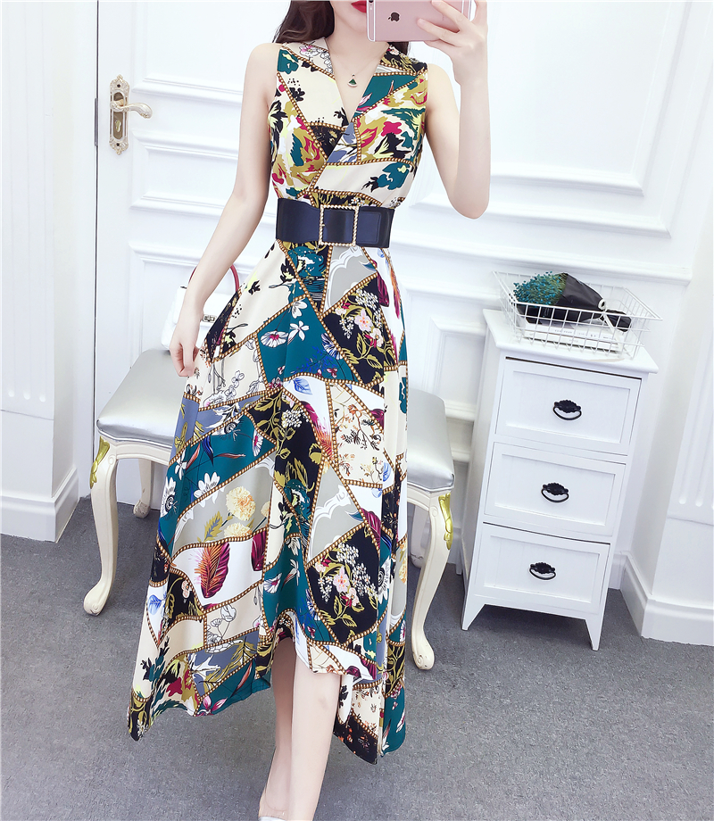 Printing temperament formal dress summer long dress