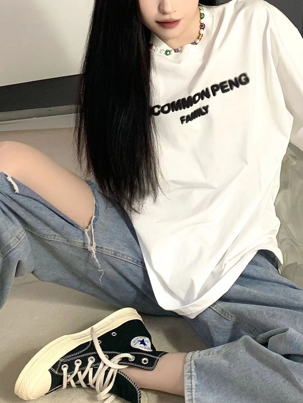 White printing T-shirt letters tops for women