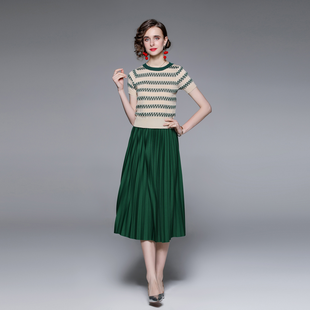 Pure simple long dress slim all-match short skirt 2pcs set