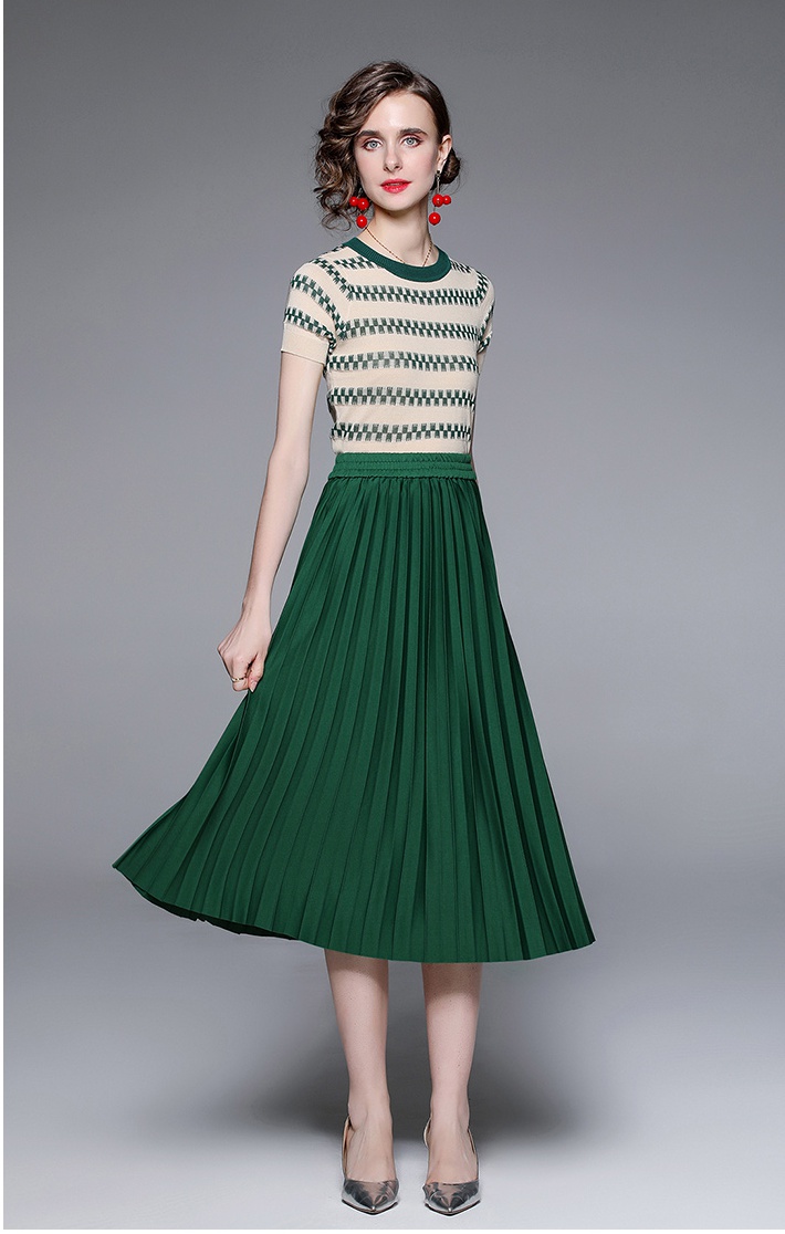 Pure simple long dress slim all-match short skirt 2pcs set