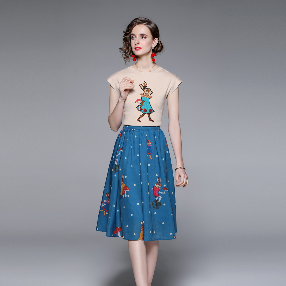 Retro fashion and elegant summer skirt 2pcs set