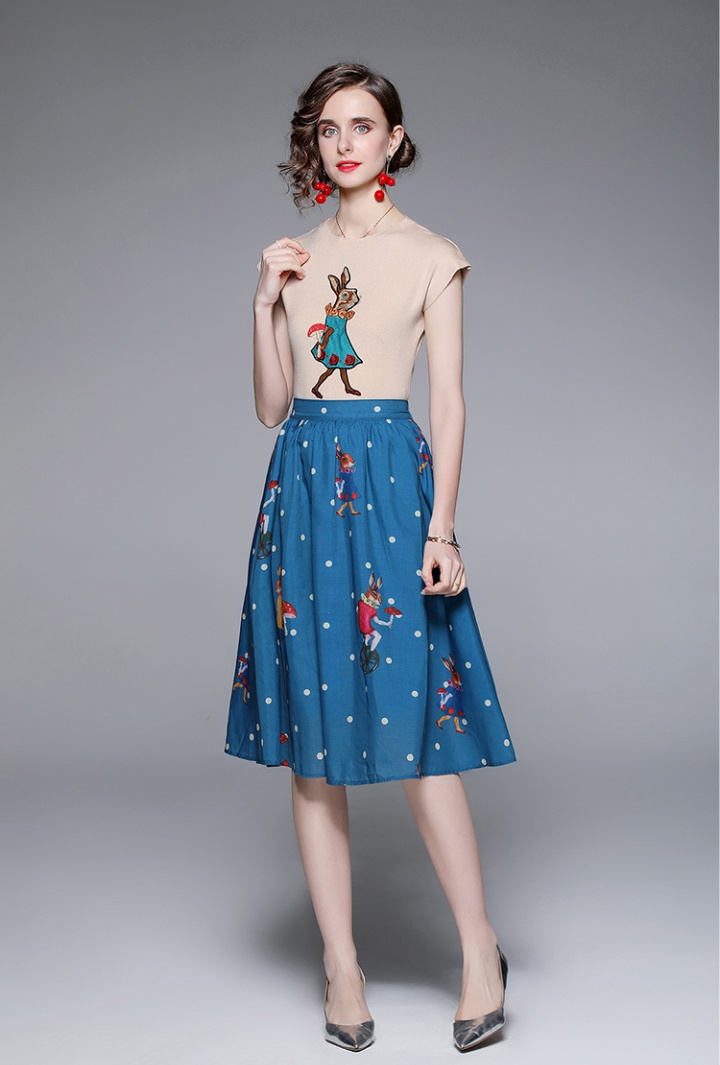 Retro fashion and elegant summer skirt 2pcs set