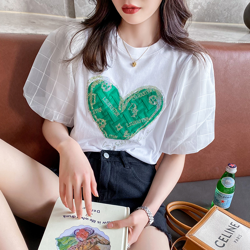 Puff sleeve Korean style T-shirt heart tops
