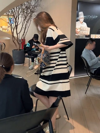 Summer Korean style long stripe straight dress for women