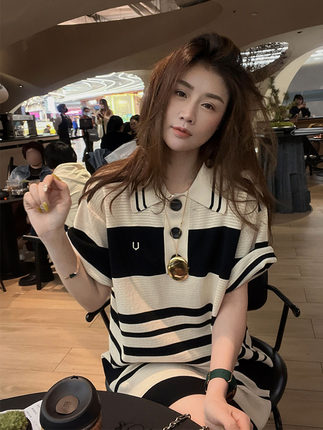 Summer Korean style long stripe straight dress for women