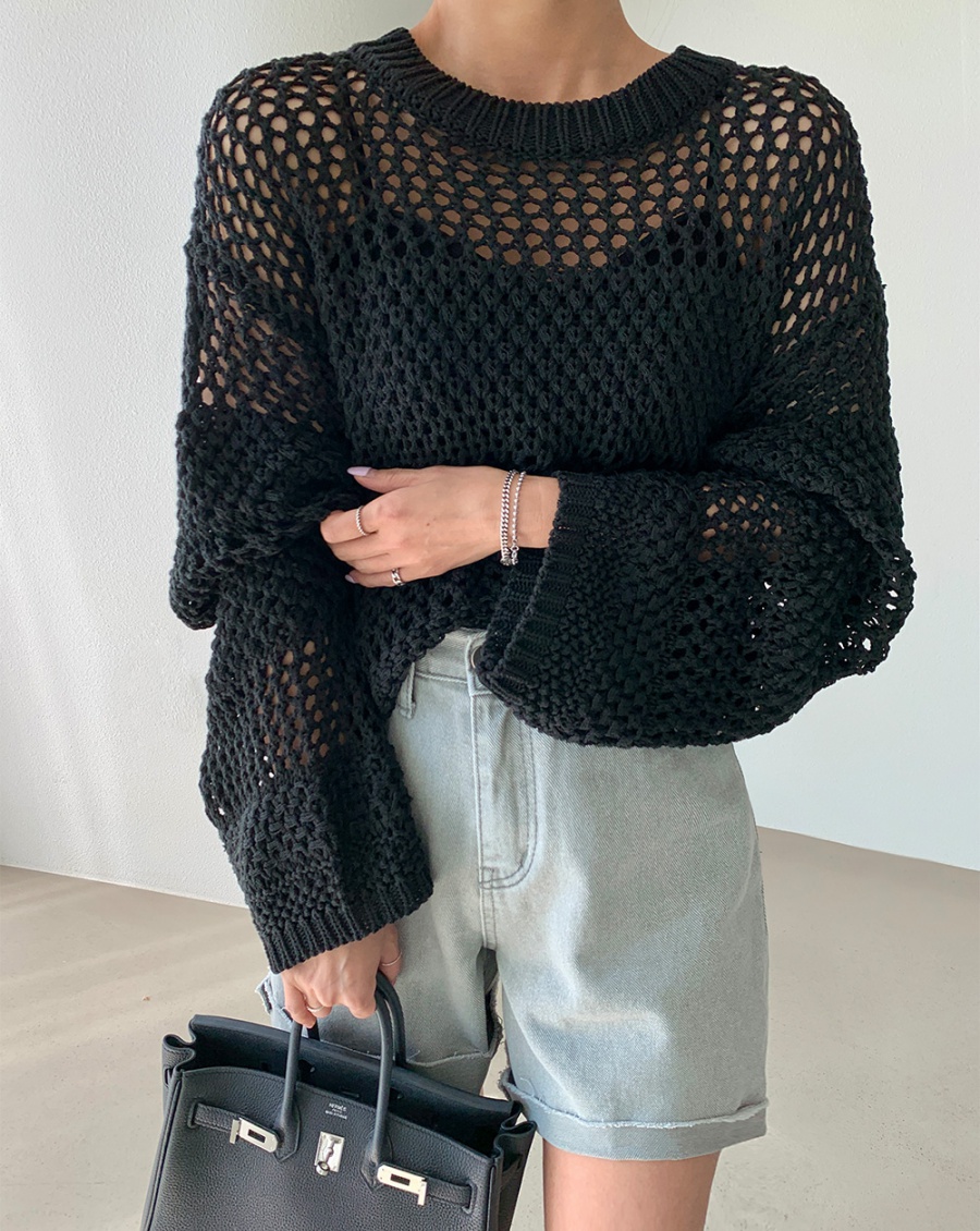 Hollow all-match sweater round neck loose tops