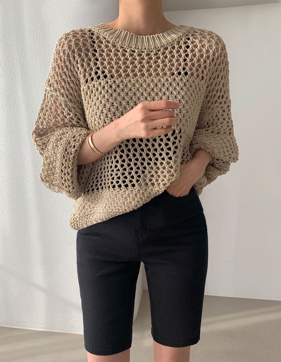 Hollow all-match sweater round neck loose tops