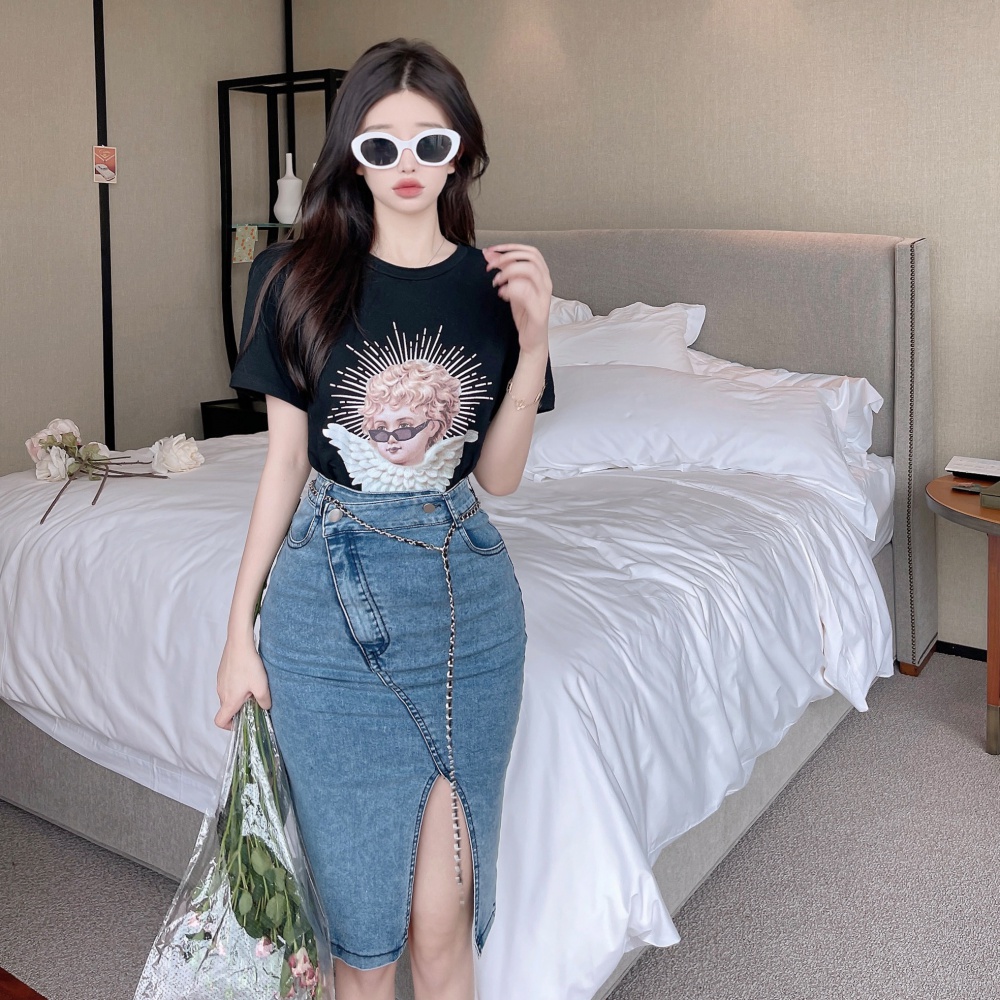 Split T-shirt summer skirt 2pcs set for women