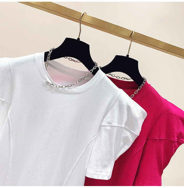 Summer retro short tops loose chain T-shirt for women