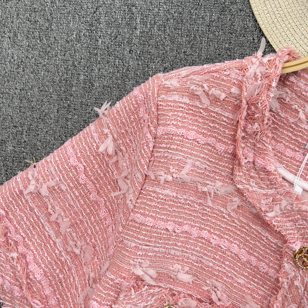 Pink temperament tops coarse flower fashion coat for women