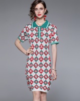 Plaid retro short sleeve mixed colors dress for women