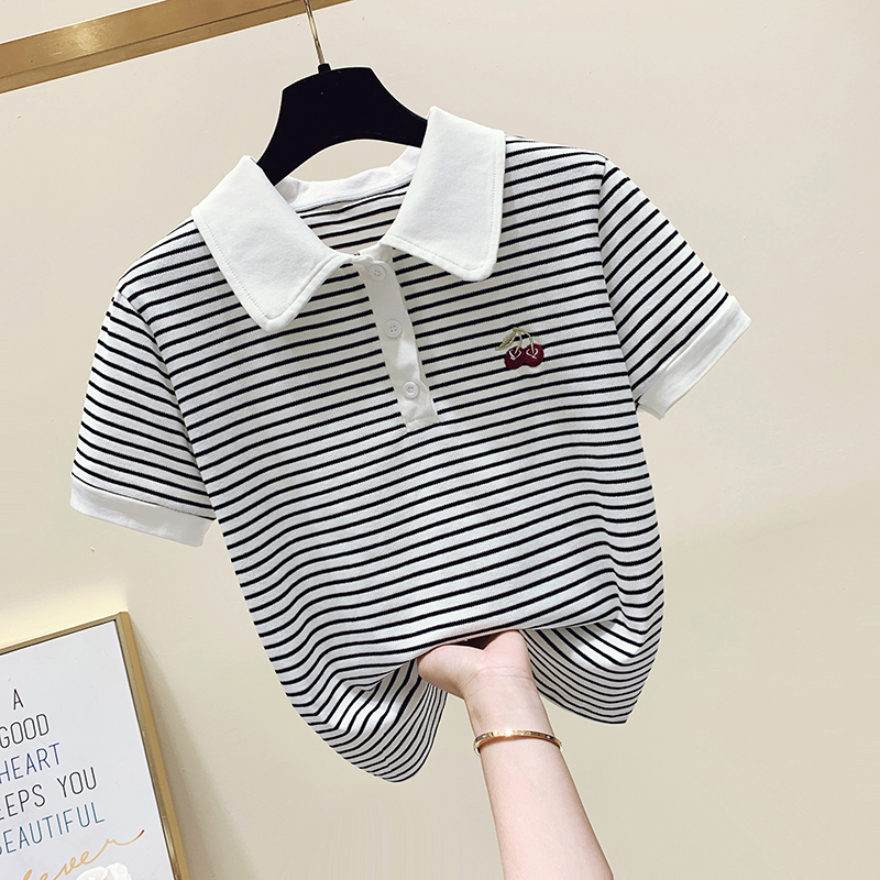 Stripe unique T-shirt short sleeve summer tops