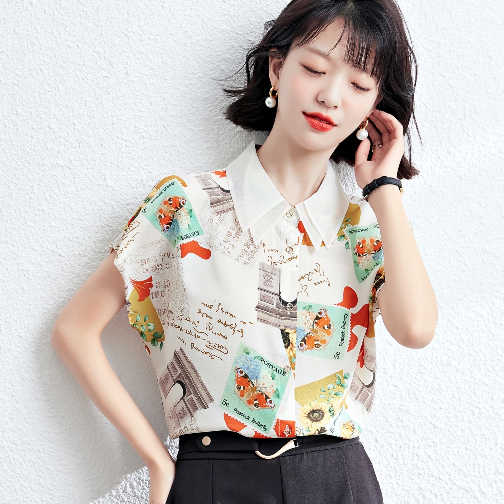 Floral chiffon shirt Western style shirt for women