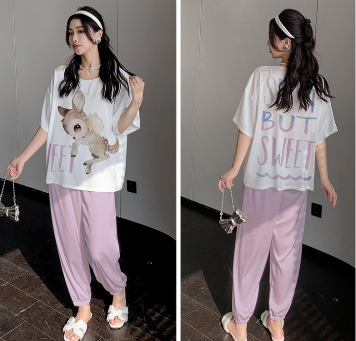 Summer pajamas long pants 2pcs set for women