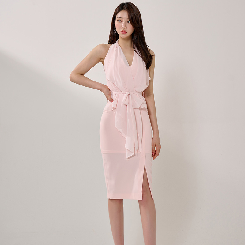 Korean style halter slim V-neck summer fashion splice dress