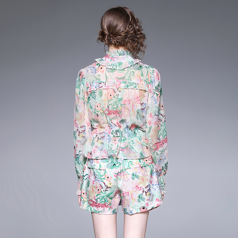Maiden elastic shorts floral shirt 2pcs set