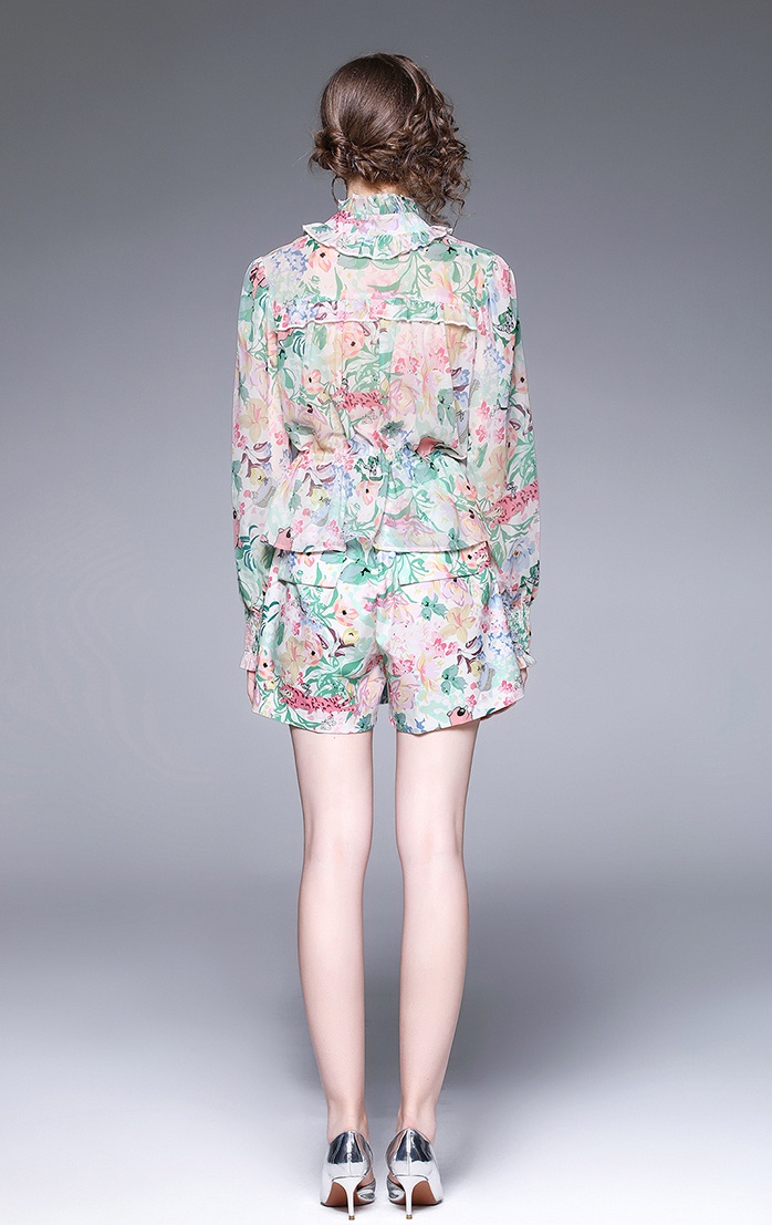Maiden elastic shorts floral shirt 2pcs set