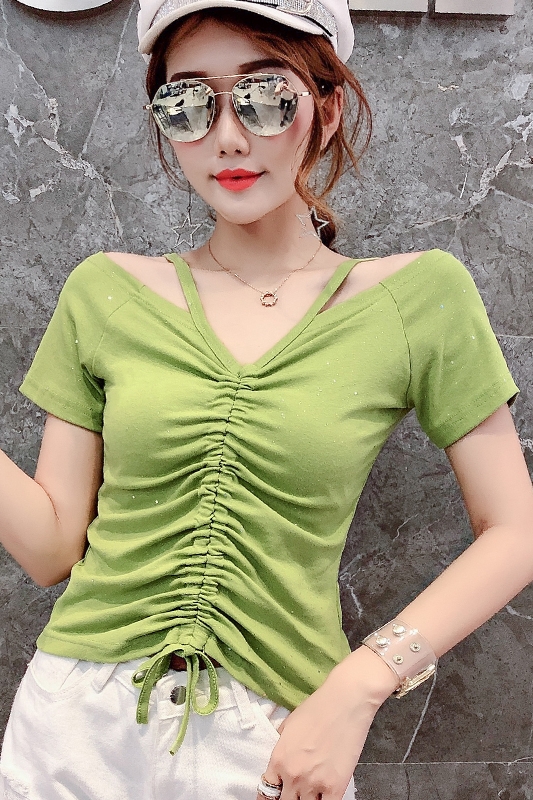 Short sleeve fashion small shirt V-neck T-shirt for women