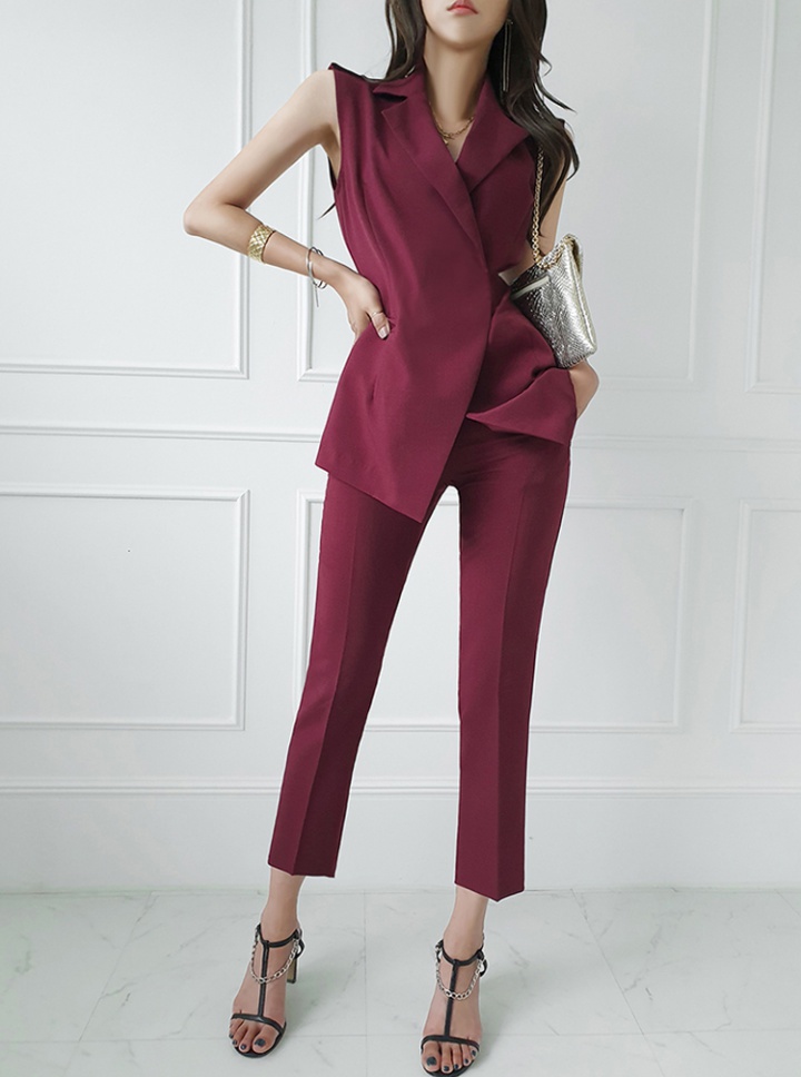 Frenum summer tops slim fashion waistcoat 2pcs set