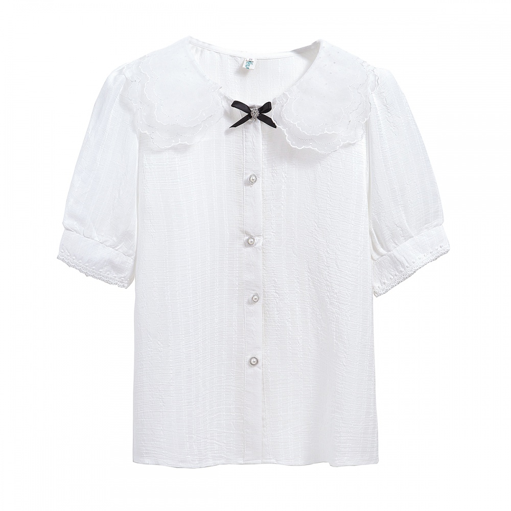 Summer white tops doll collar short sleeve shirt for women