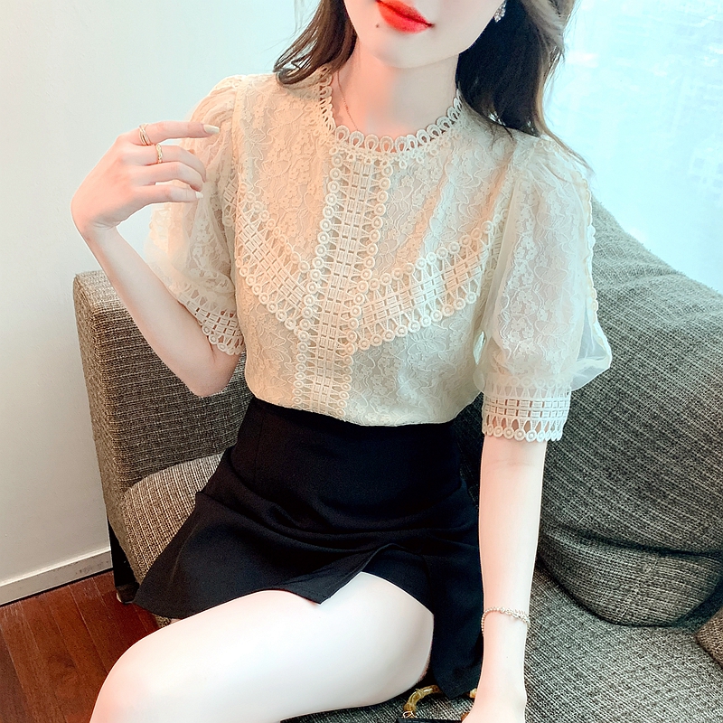 Beautiful fashion tops lace chiffon shirt