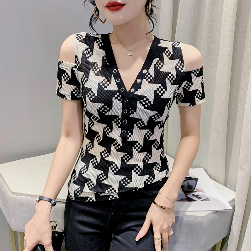 All-match fashion printing T-shirt summer strapless sexy tops