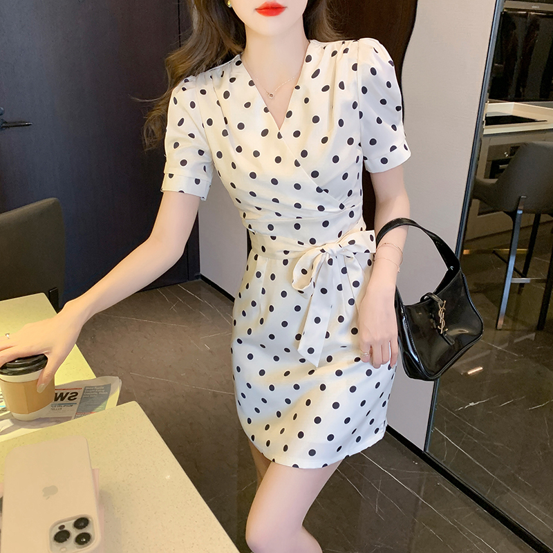 Temperament slim France style polka dot dress for women
