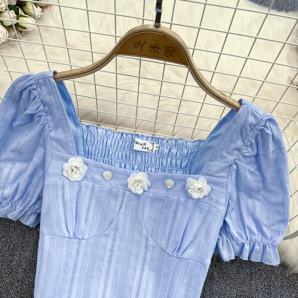 Slim bubble short skirt short sleeve shirt 2pcs set for women