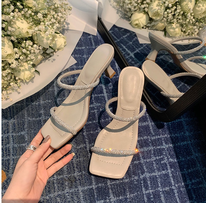 Summer square head stilettos open toe slippers for women