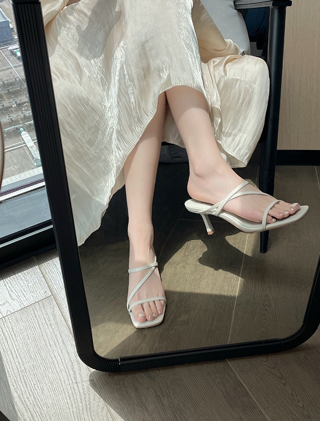Fine-root square head high-heeled shoes open toe slippers
