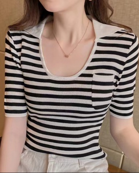 Slim stripe summer tops spicegirl short T-shirt for women