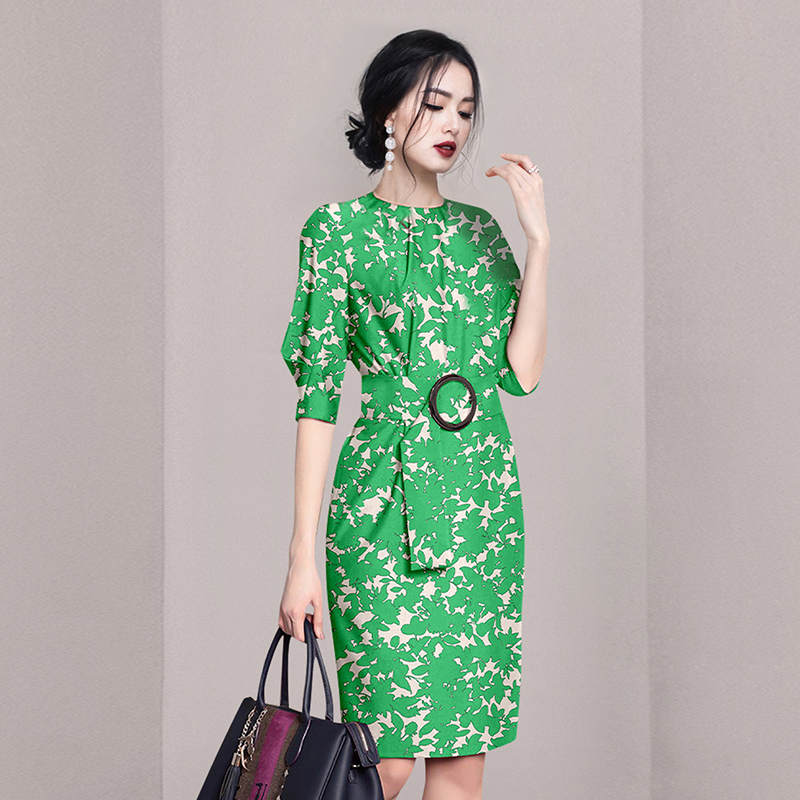 France style temperament floral pinched waist ladies dress