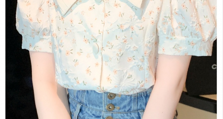 Puff sleeve fresh floral tops summer sweet shirt for women