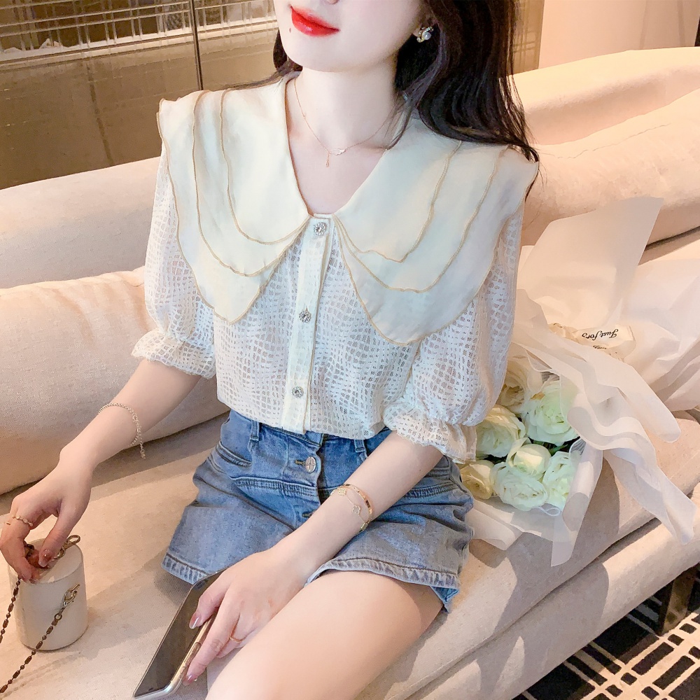 Doll collar lace tops Korean style chiffon shirt for women